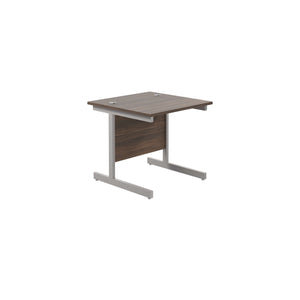 Single Upright Rectangular Desk: 800mm Deep (FSC) | 800 X 800 | Dark Walnut/Silver
