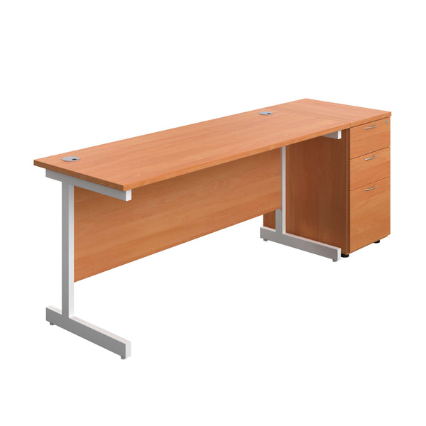 Single Upright Rectangular Desk + Desk High 3 Drawer Pedestal (FSC) | 1600 X 600 | Beech/White