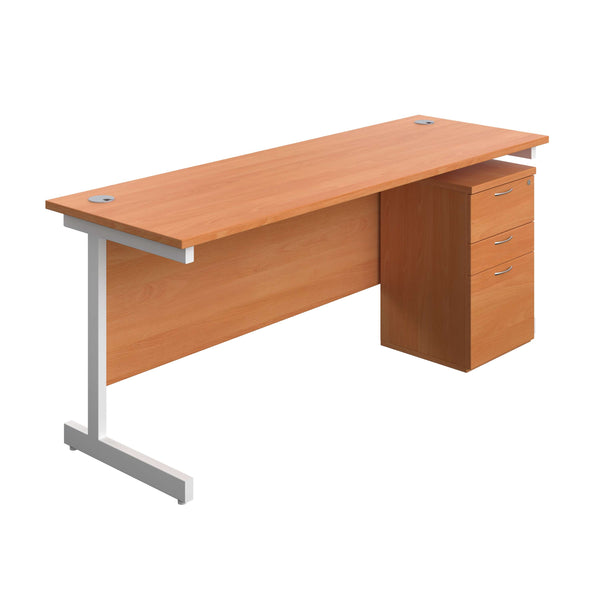 Single Upright Rectangular Desk + High Mobile Pedestal 3 Drawer (FSC) | 1800 X 600 | Beech/White