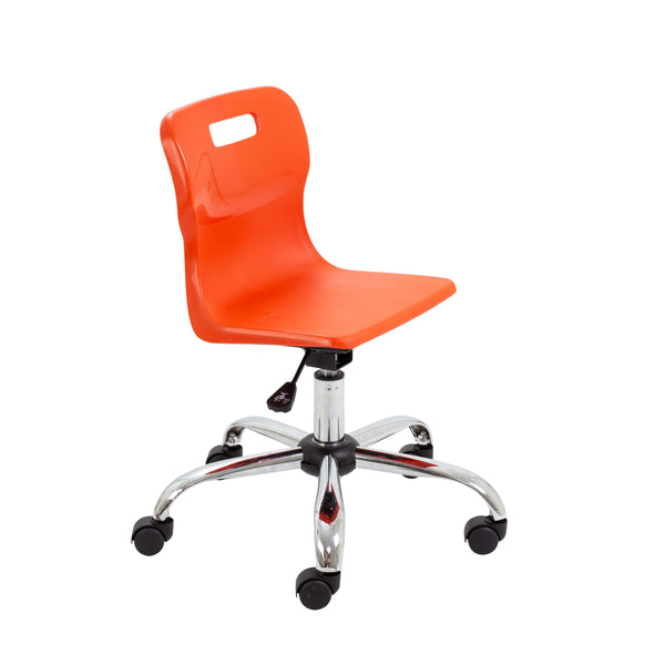 Titan Swivel Junior Chair with Chrome Base and Castors | Size 3-4 | Orange/Chrome