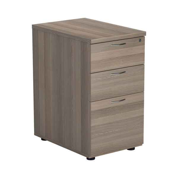 Essentials Desk High 3 Drawer Pedestal (FSC) | 600 Deep | Grey Oak