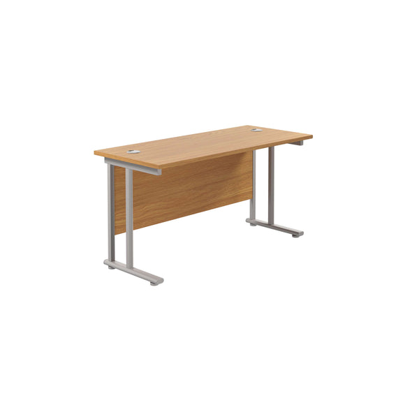 Twin Upright Rectangular Desk: 600mm Deep (FSC) | 1200X600 | Nova Oak/Silver
