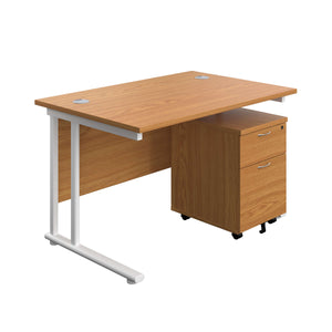 Twin Upright Rectangular Desk + Mobile 2 Drawer Pedestal (FSC) | 1200X800 | Nova Oak/White