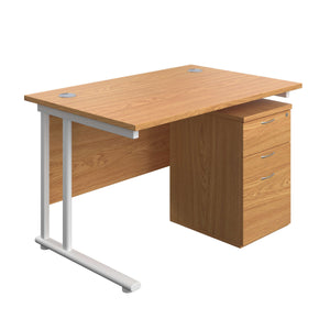 Twin Upright Rectangular Desk + High Mobile Pedestal 3 Drawer (FSC) | 1200X800 | Nova Oak/White