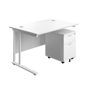 Twin Upright Rectangular Desk + Mobile 2 Drawer Pedestal (FSC) | 1200X800 | White/White