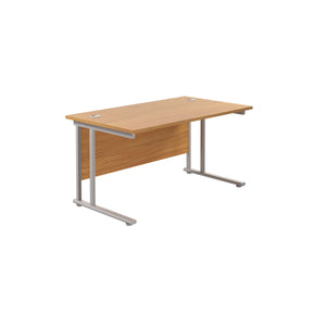 Twin Upright Rectangular Desk: 800mm Deep (FSC) | 1200X800 | Nova Oak/Silver