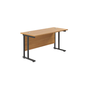 Twin Upright Rectangular Desk: 600mm Deep (FSC) | 1400X600 | Nova Oak/Black