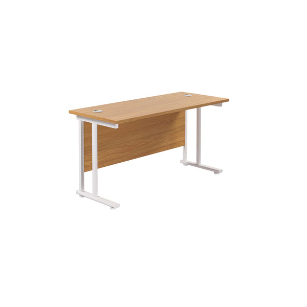 Twin Upright Rectangular Desk: 600mm Deep (FSC) | 1400X600 | Nova Oak/White