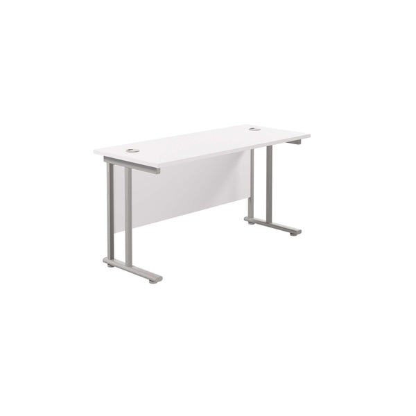 Twin Upright Rectangular Desk: 600mm Deep (FSC) | 1400X600 | White/Silver