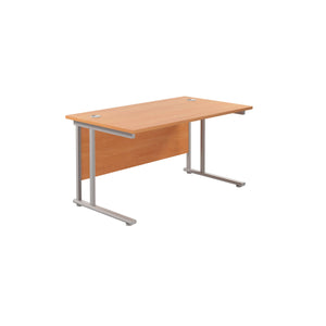 Twin Upright Rectangular Desk: 800mm Deep (FSC) | 1400X800 | Beech/Silver