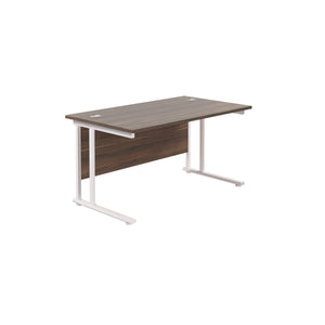 Twin Upright Rectangular Desk: 800mm Deep (FSC) | 1400X800 | Dark Walnut/White
