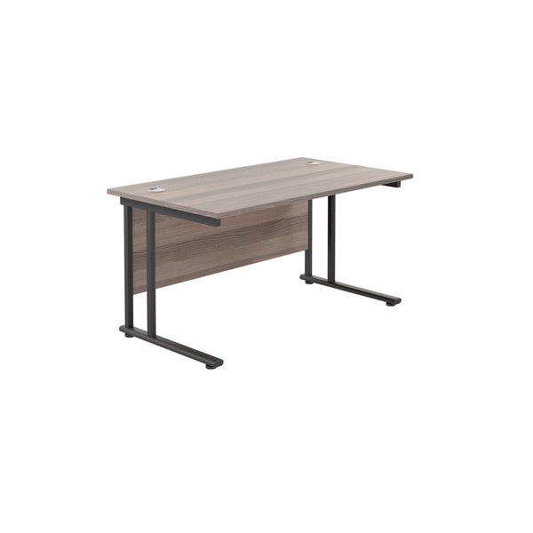 Twin Upright Rectangular Desk: 800mm Deep (FSC) | 1400X800 | Grey Oak/Black