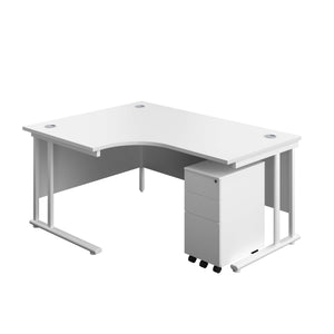 Twin Upright Left Hand Radial Desk + Slimline Steel Pedestal 3 Drawers (FSC) | 1600X1200 | White/White
