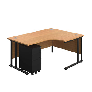 Twin Upright Right Hand Radial Desk + Slimline Steel Pedestal 3 Drawers (FSC) | 1600X1200 | Nova Oak/Black