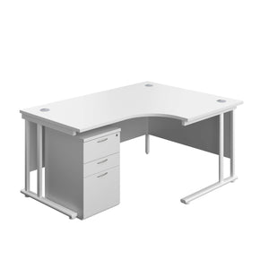 Twin Upright Right Hand Radial Desk + High Mobile Pedestal 3 Drawer (FSC) | 1600X1200 | White/White