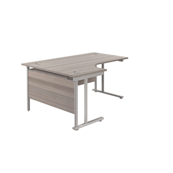 Twin Upright Left Hand Radial Desk (FSC) | 1600X1200 | Grey Oak/Silver