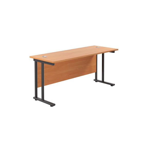 Twin Upright Rectangular Desk: 600mm Deep (FSC) | 1600X600 | Beech/Black