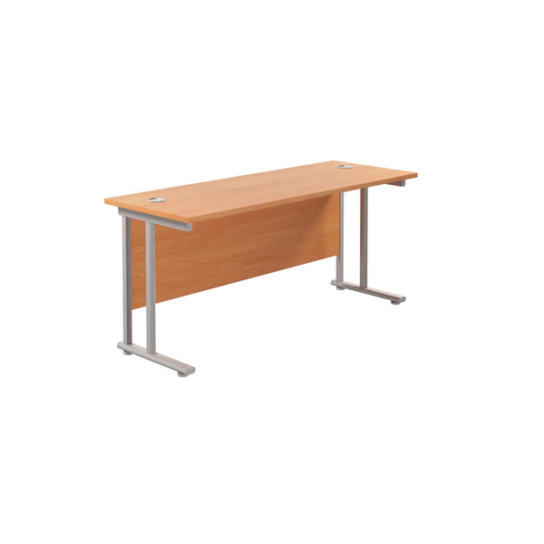 Twin Upright Rectangular Desk: 600mm Deep (FSC) | 1600X600 | Beech/Silver
