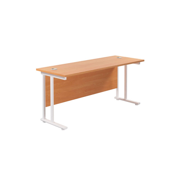 Twin Upright Rectangular Desk: 600mm Deep (FSC) | 1600X600 | Beech/White