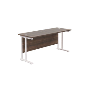 Twin Upright Rectangular Desk: 600mm Deep (FSC) | 1600X600 | Dark Walnut/White