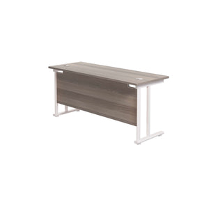Twin Upright Rectangular Desk: 600mm Deep (FSC) | 1600X600 | Grey Oak/White