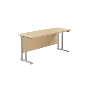 Twin Upright Rectangular Desk: 600mm Deep (FSC) | 1600X600 | Maple/Silver