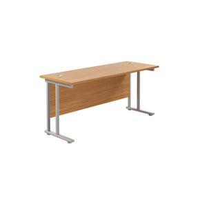 Twin Upright Rectangular Desk: 600mm Deep (FSC) | 1600X600 | Nova Oak/Silver