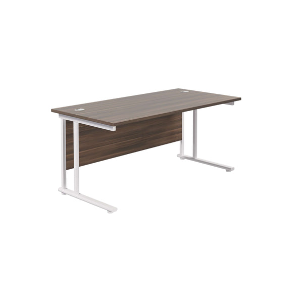 Twin Upright Rectangular Desk: 800mm Deep (FSC) | 1600X800 | Dark Walnut/White