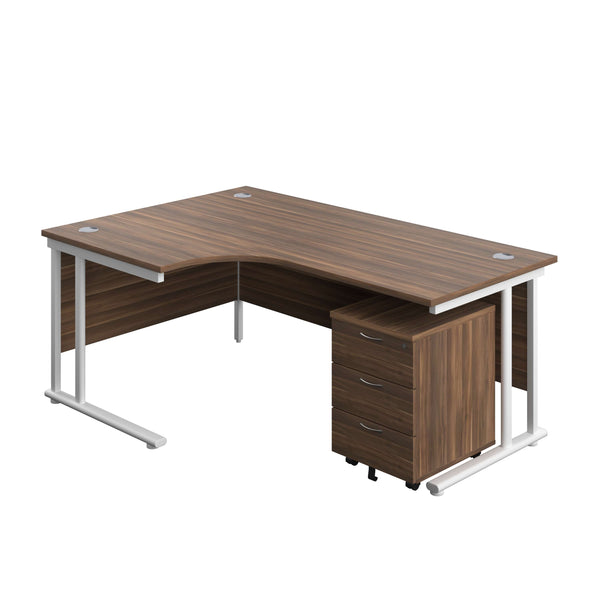 Twin Upright Left Hand Radial Desk + Mobile 3 Drawer Pedestal (FSC) | 1800X1200 | Dark Walnut/White