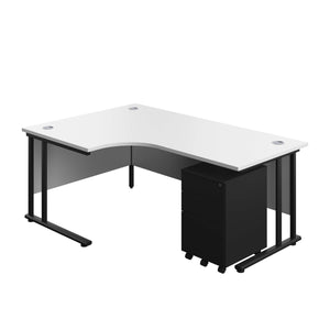 Twin Upright Left Hand Radial Desk + Under Desk Steel Pedestal 3 Drawers (FSC) | 1800X1200 | White/Black