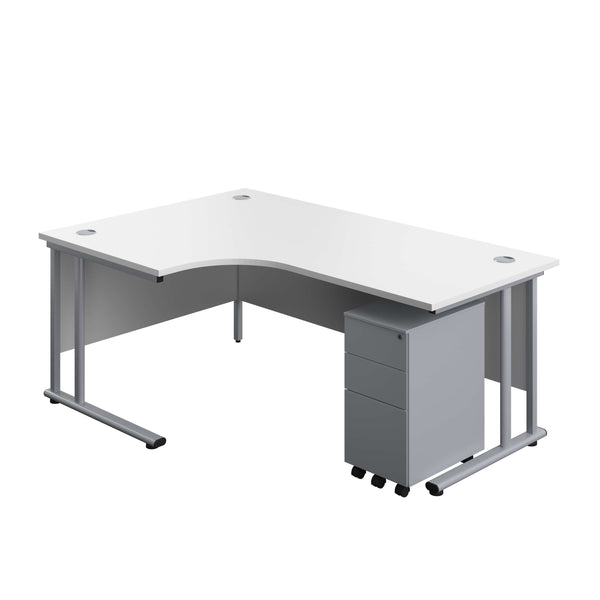 Twin Upright Left Hand Radial Desk + Slimline Steel Pedestal 3 Drawers (FSC) | 1800X1200 | White/Silver