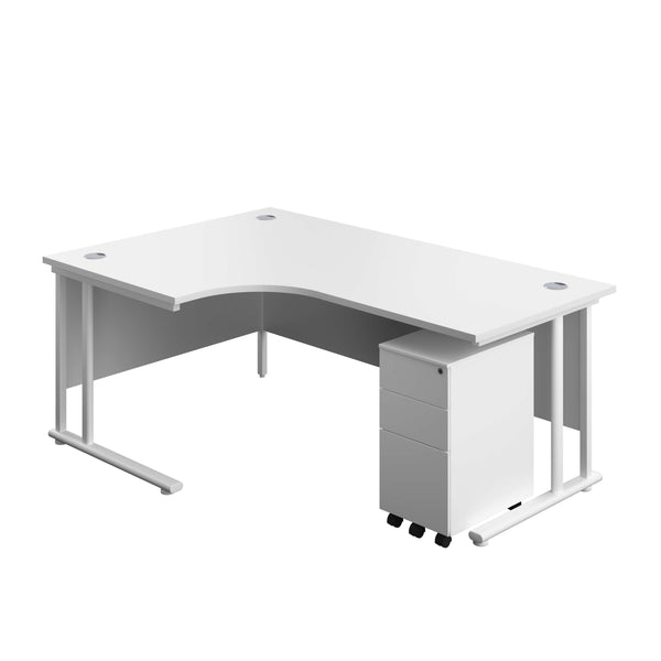 Twin Upright Left Hand Radial Desk + Slimline Steel Pedestal 3 Drawers (FSC) | 1800X1200 | White/White