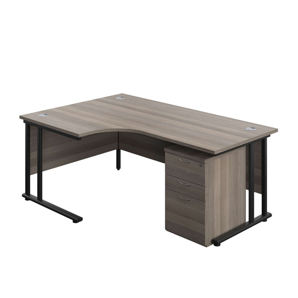 Twin Upright Left Hand Radial Desk + High Mobile Pedestal 3 Drawer (FSC) | 1800X1200 | Grey Oak/Black