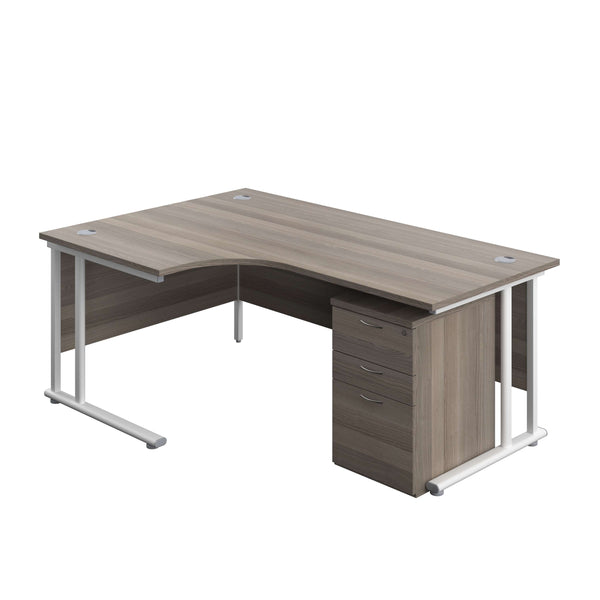Twin Upright Left Hand Radial Desk + High Mobile Pedestal 3 Drawer (FSC) | 1800X1200 | Grey Oak/White