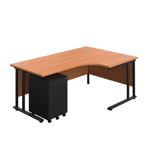 Twin Upright Right Hand Radial Desk + Under Desk Steel Pedestal 3 Drawers (FSC) | 1800X1200 | Beech/Black