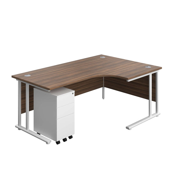 Twin Upright Right Hand Radial Desk + Slimline Steel Pedestal 3 Drawers (FSC) | 1800X1200 | Dark Walnut/White