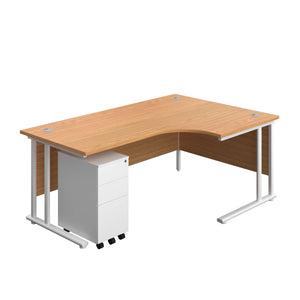 Twin Upright Right Hand Radial Desk + Slimline Steel Pedestal 3 Drawers (FSC) | 1800X1200 | Nova Oak/White