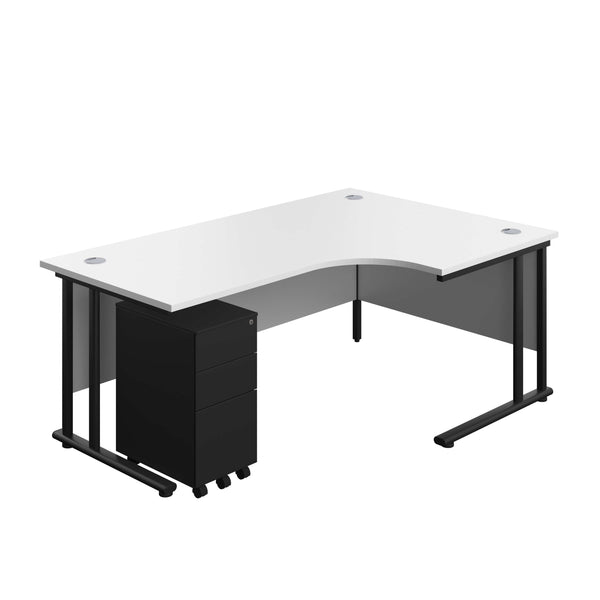 Twin Upright Right Hand Radial Desk + Slimline Steel Pedestal 3 Drawers (FSC) | 1800X1200 | White/Black