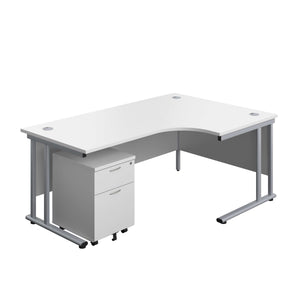 Twin Upright Right Hand Radial Desk + Mobile 2 Drawer Pedestal (FSC) | 1800X1200 | White/Silver