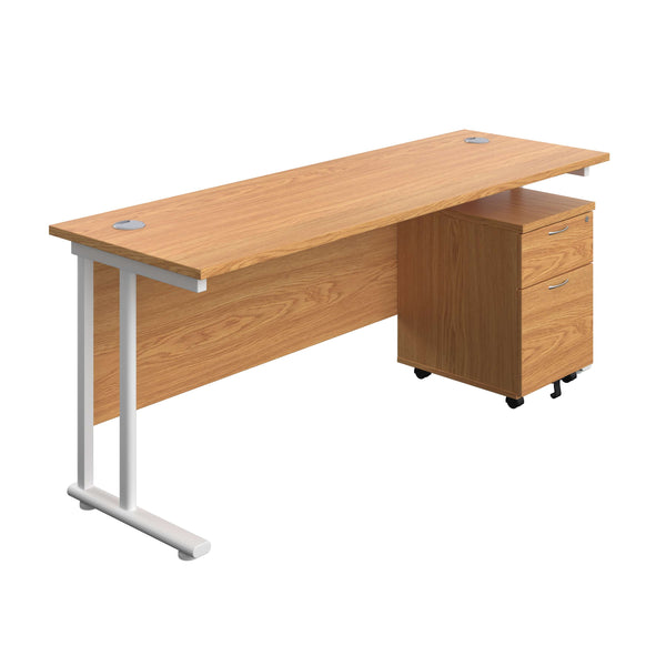 Twin Upright Rectangular Desk + Mobile 2 Drawer Pedestal (FSC) | 1800X600 | Nova Oak/White