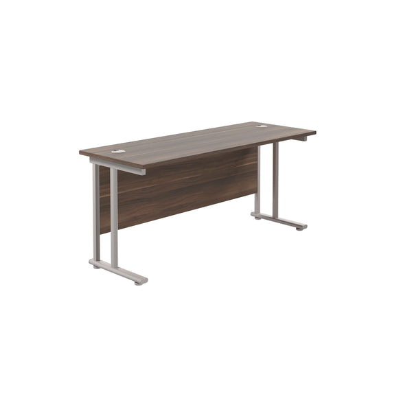 Twin Upright Rectangular Desk: 600mm Deep (FSC) | 1800X600 | Dark Walnut/Silver