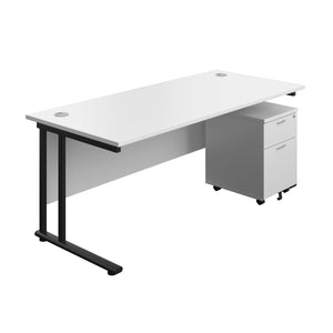 Twin Upright Rectangular Desk + Mobile 2 Drawer Pedestal (FSC) | 1800X800 | White/Black