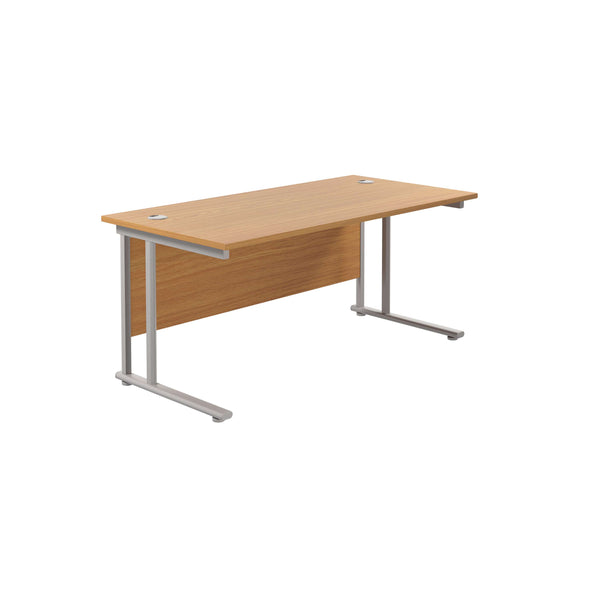 Twin Upright Rectangular Desk: 800mm Deep (FSC) | 1800X800 | Nova Oak/Silver