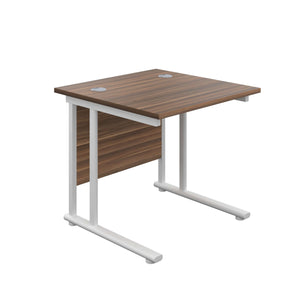 Twin Upright Rectangular Desk: 800mm Deep (FSC) | 800X800 | Dark Walnut/White