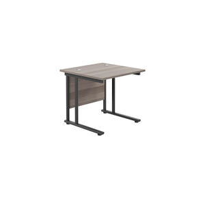 Twin Upright Rectangular Desk: 800mm Deep (FSC) | 800X800 | Grey Oak/Black